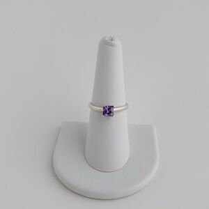 Sterling Silver Purple CZ Solitaire Ring Band Cubic Zirconia Stone 925 Size 8